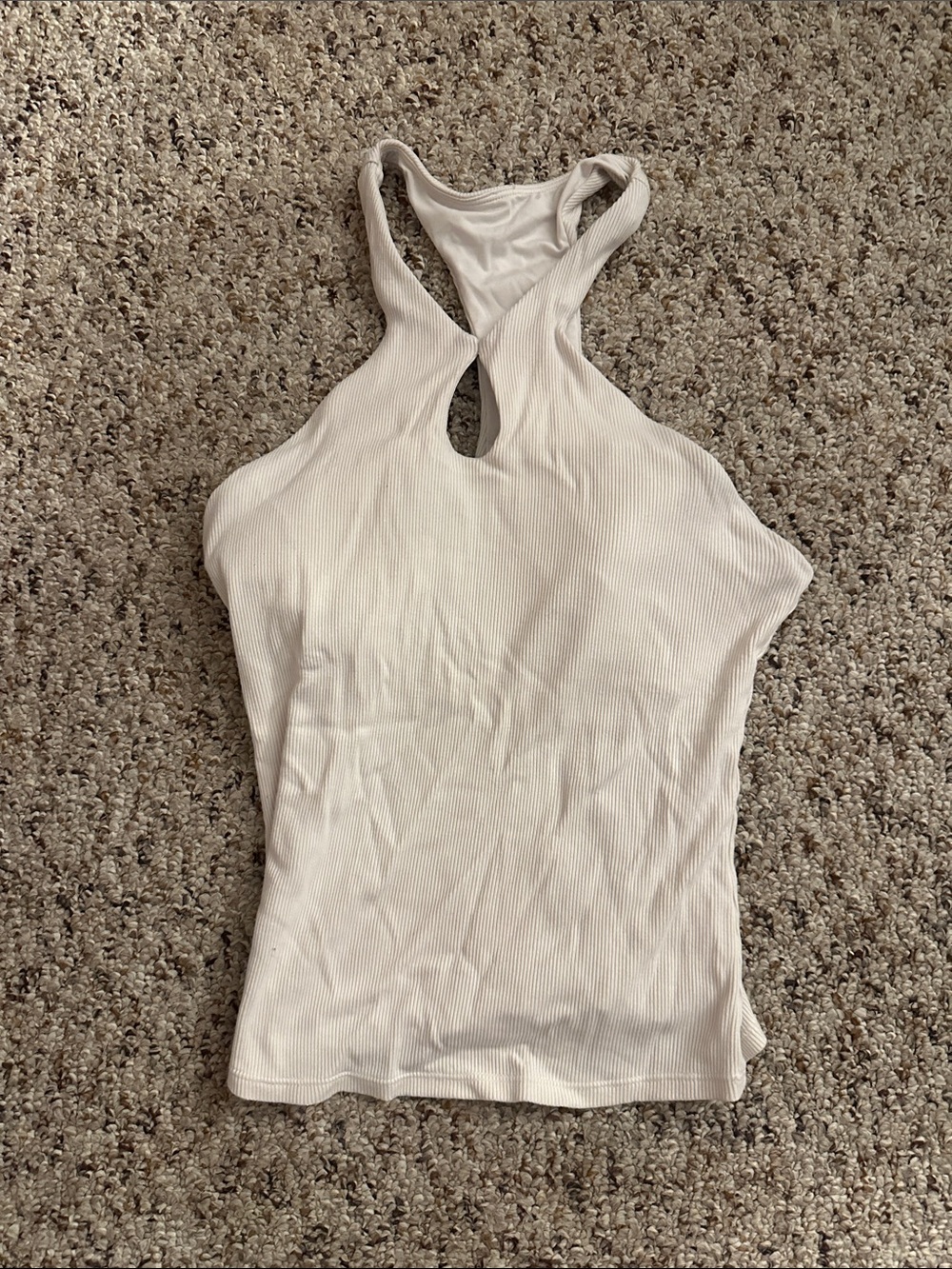 ALO Yoga Ribbed Halter Tank Top in Cream with Keyhole
